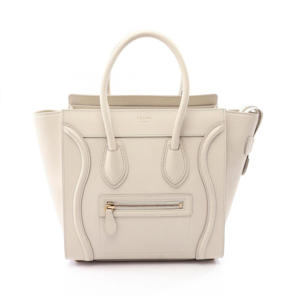 Celine Luggage Micro Shopper Tote Bag Handbag Leather Women's White